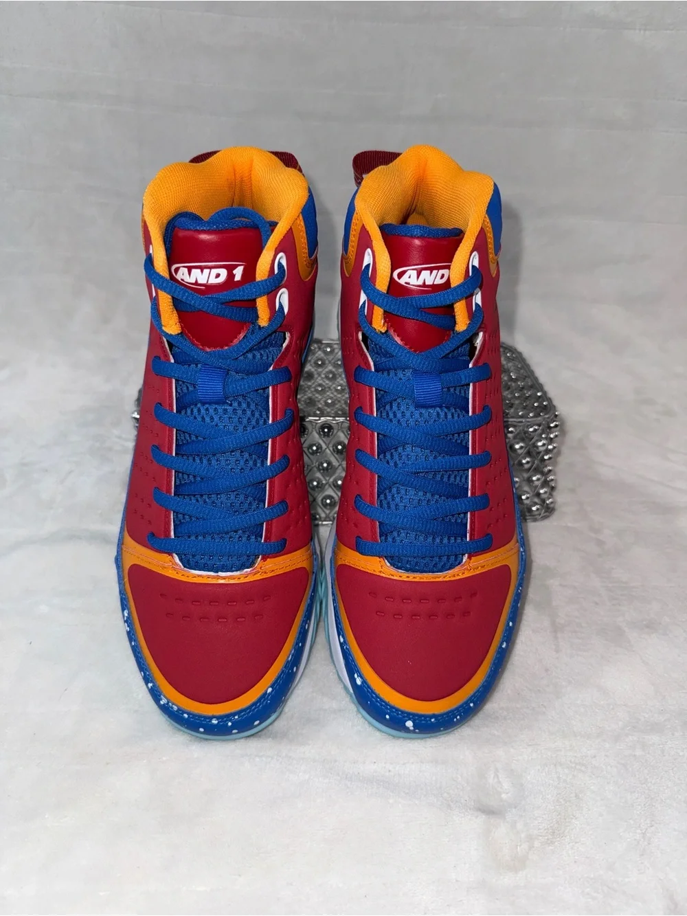 Mens 8.5 or women’s 10, AND1 Red, Blue, White, & Orange, Basketball Shoes.